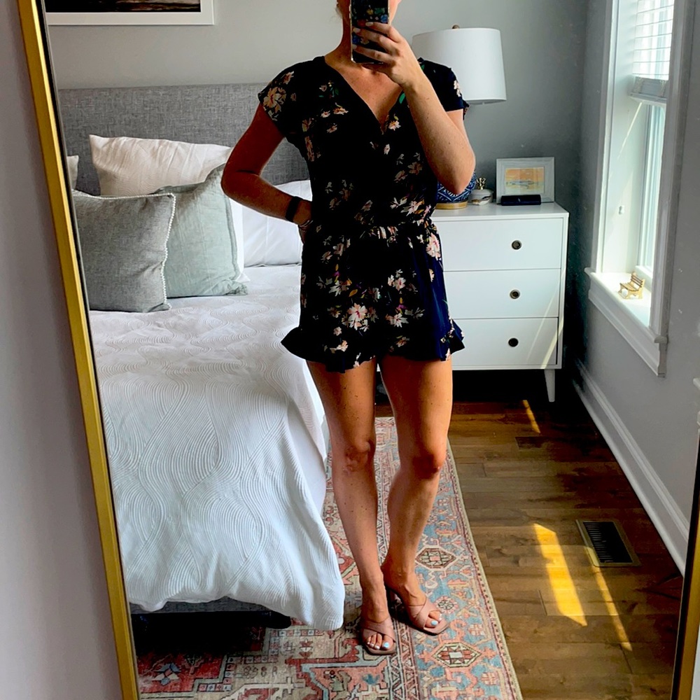 Honey Punch Navy Floral Romper